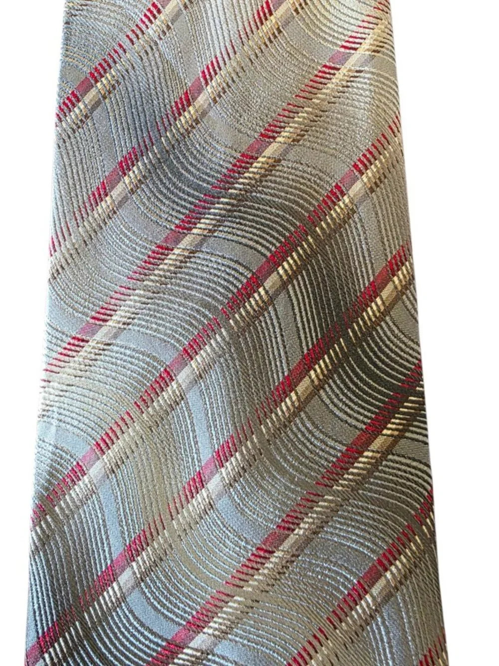 Van Heusen Gray Silver Red Plaid Silk Tie Classic Necktie